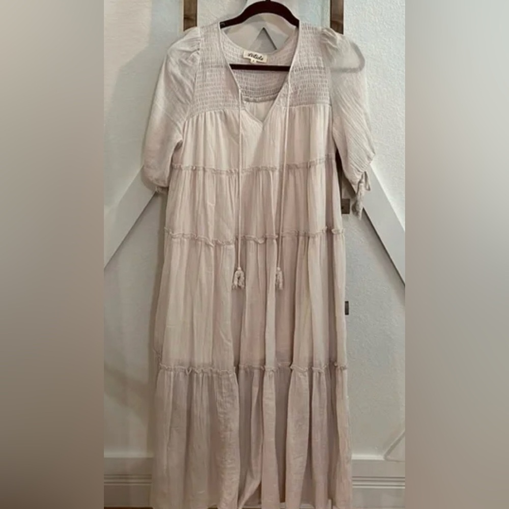 Listicle Boho Ruffle Maxi Dress in Cream